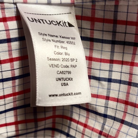 UNTUCKit Kesser WF Business Casual Button Down Cotton Red White Plaid Shirt M - Picture 5 of 5